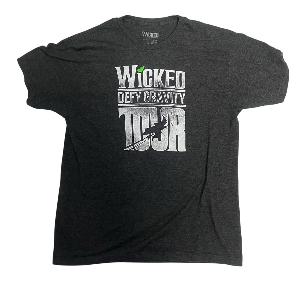Wicked Defy Gravity Tour Musical Tee Shirt Short Sleeve Large Gray